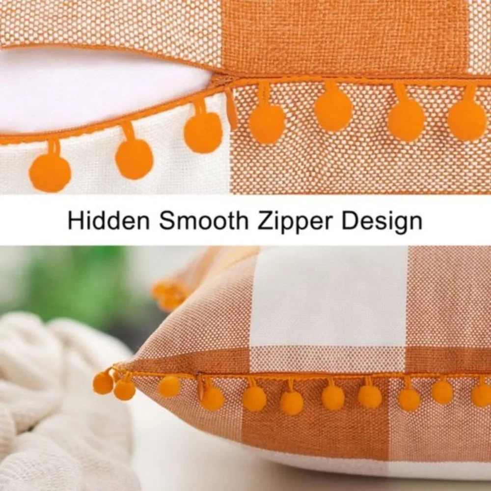 Set of 2 Decorative Throw Pillow Cover with Pom Poms